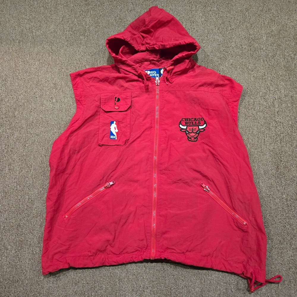 Vintage Chicago Bulls Sleeveless Vest Mens XL Pro Player Red Embroidered Hooded